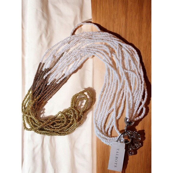 NWT Talbots Ombré Beaded Statement Necklace – White Silver Bronze – MSRP $69.50 - Picture 3 of 6